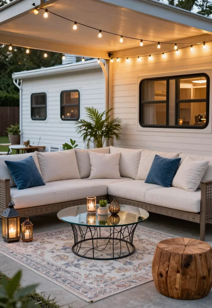 14 Mobile Home Patio Ideas That Look Surprisingly Luxe - 1. Chic Lounge Area 1