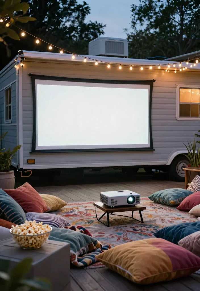 14 Mobile Home Patio Ideas That Look Surprisingly Luxe - 11. Outdoor Movie Night Setup 1