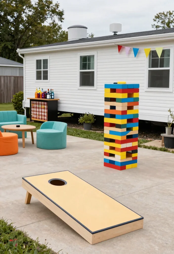 14 Mobile Home Patio Ideas That Look Surprisingly Luxe - 13. Playful Outdoor Games Area 1