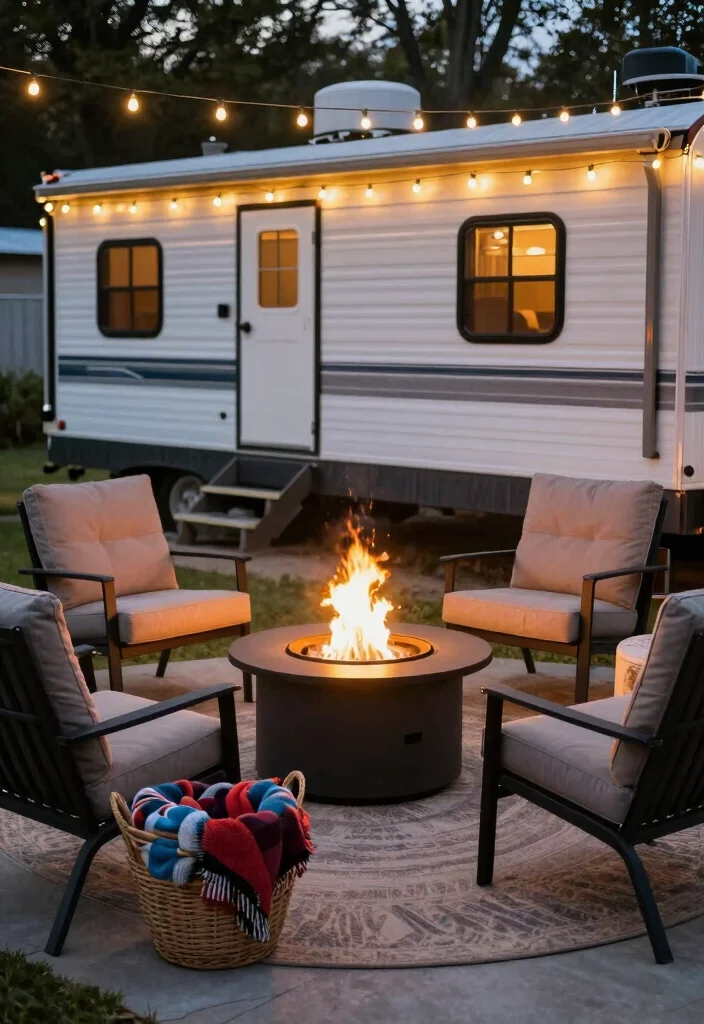 14 Mobile Home Patio Ideas That Look Surprisingly Luxe - 3. Cozy Fire Pit Gathering 1