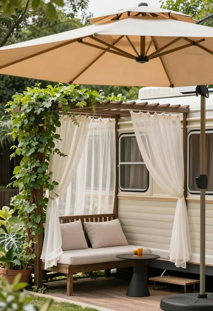 14 Mobile Home Patio Ideas That Look Surprisingly Luxe - 5. Stylish Shade Solutions 1