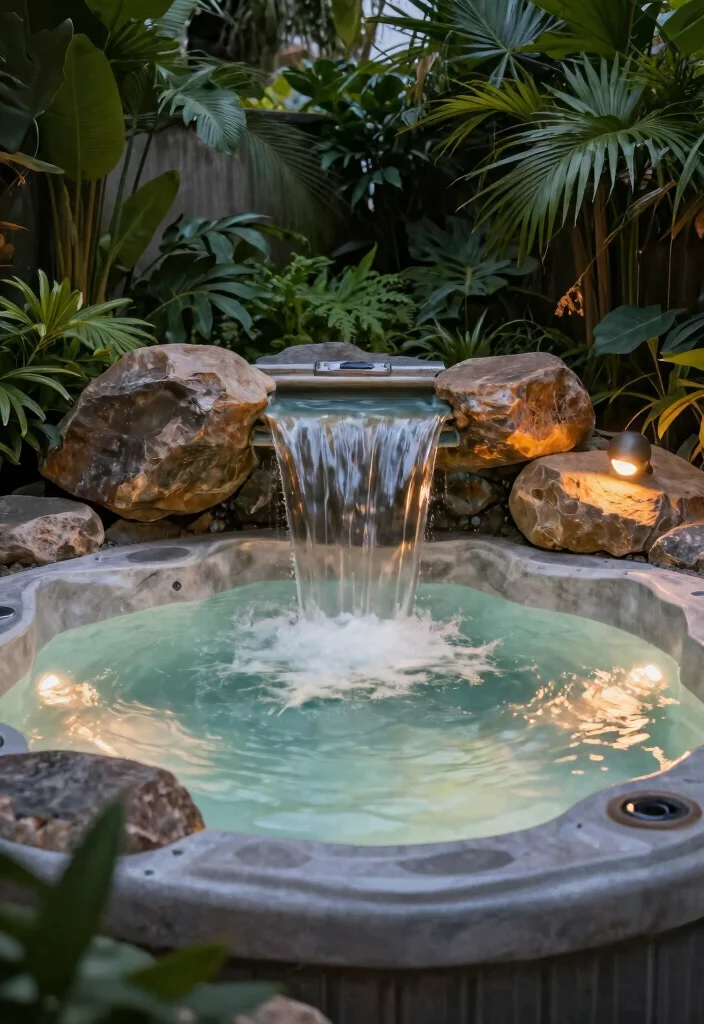 14 Small Hot Tub Ideas Backyard Retreats Will Love - 11. Hot Tub with Waterfall Feature 1