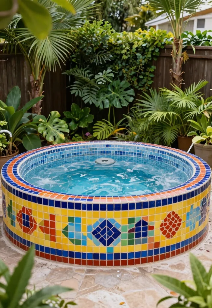 14 Small Hot Tub Ideas Backyard Retreats Will Love - 9. Colorful Tile Accents 1