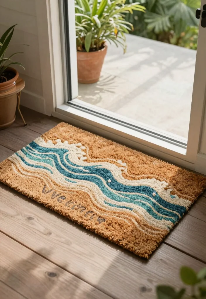 14 Small Porch Decorating Ideas Entrance Spaces Will Love - 3. Beach-Themed Welcome Mat 1