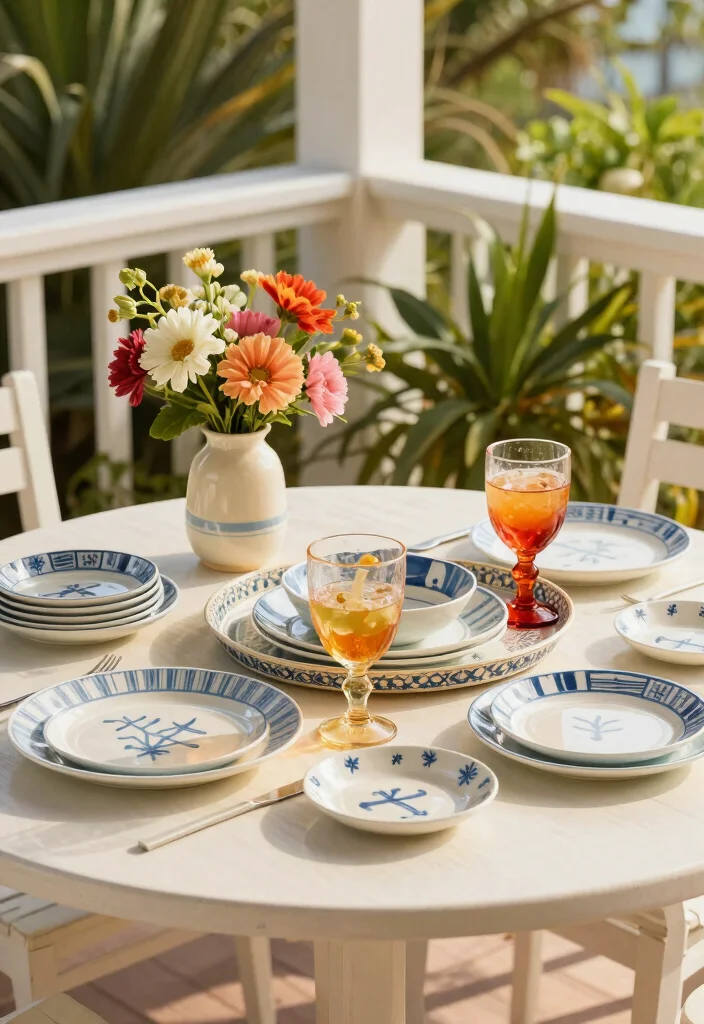 14 Small Porch Decorating Ideas Entrance Spaces Will Love - 7. Beachy Tableware 1