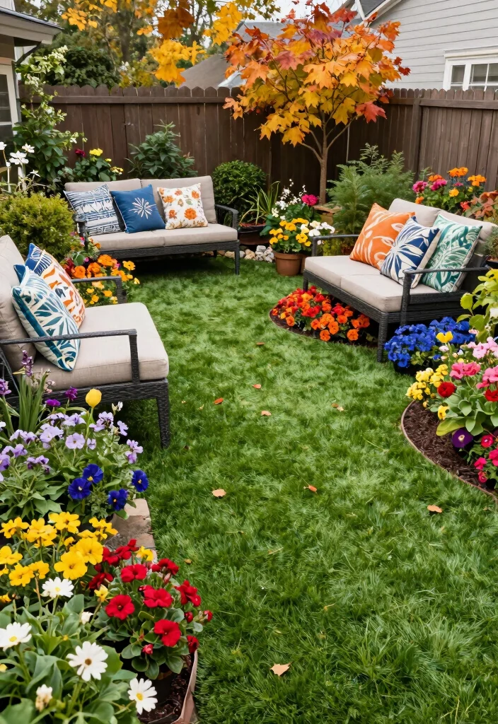 15 Backyard Turf Ideas for a Lush Low Maintenance Lawn - 13. Seasonal Color with Turf 1