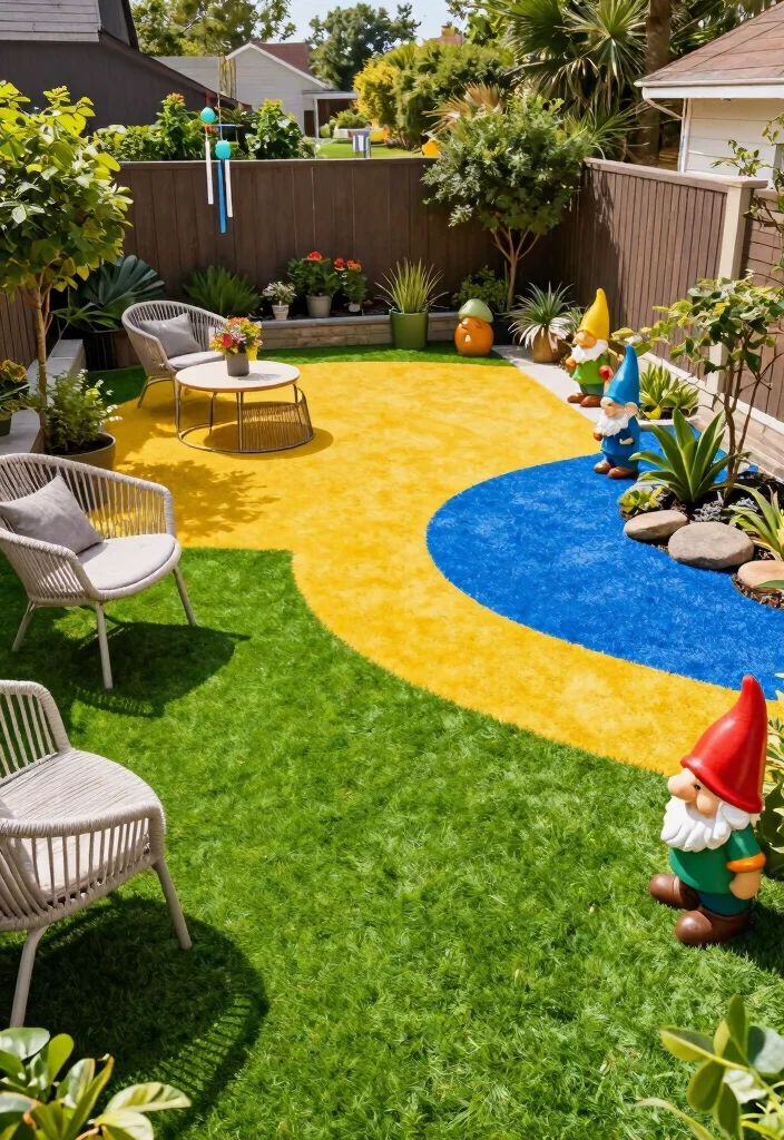 15 Backyard Turf Ideas for a Lush Low Maintenance Lawn - 7. Colorful Turf Zones 1