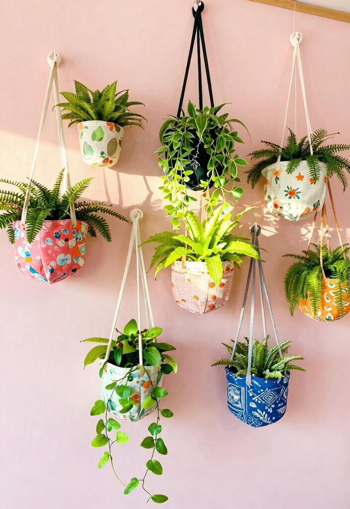 15 Cheap Planter Ideas That Still Look Amazing - 15. Fabric Hanging Planters 1