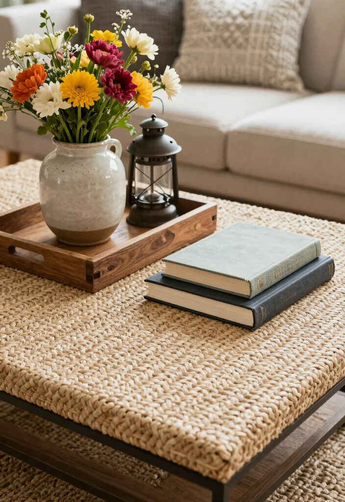 15 Farmhouse Coffee Table Decor Ideas That Look Effortlessly Chic - 1. Layered Textures 1
