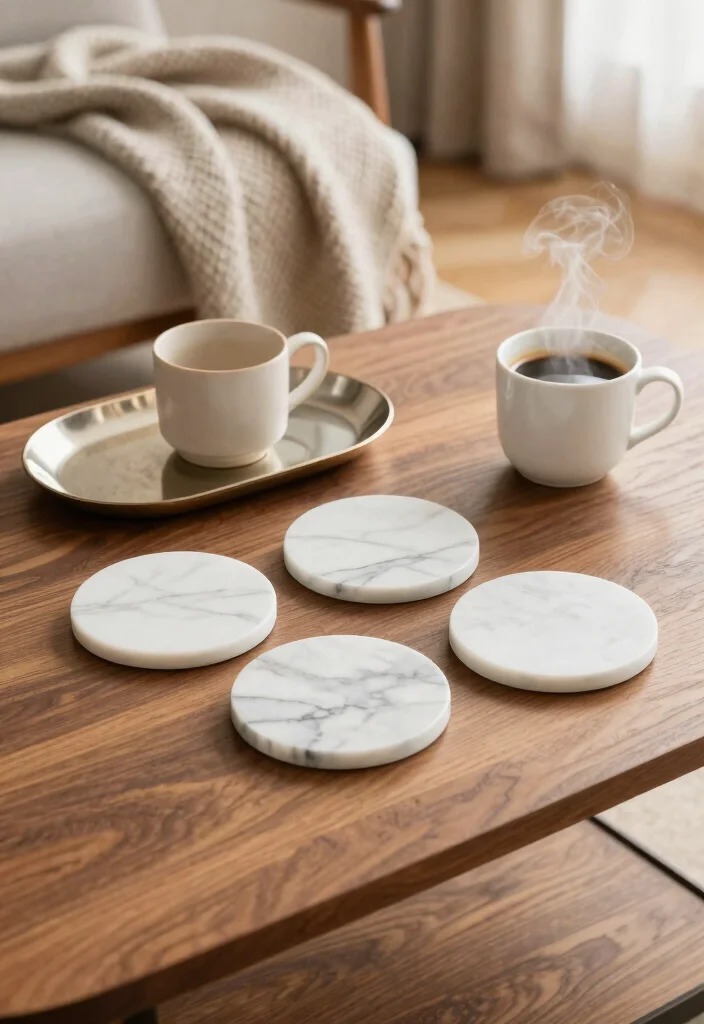 15 Farmhouse Coffee Table Decor Ideas That Look Effortlessly Chic - 11. Stylish Coasters 1