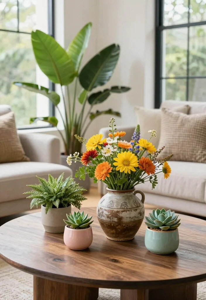 15 Farmhouse Coffee Table Decor Ideas That Look Effortlessly Chic - 2. Greenery Galore 1
