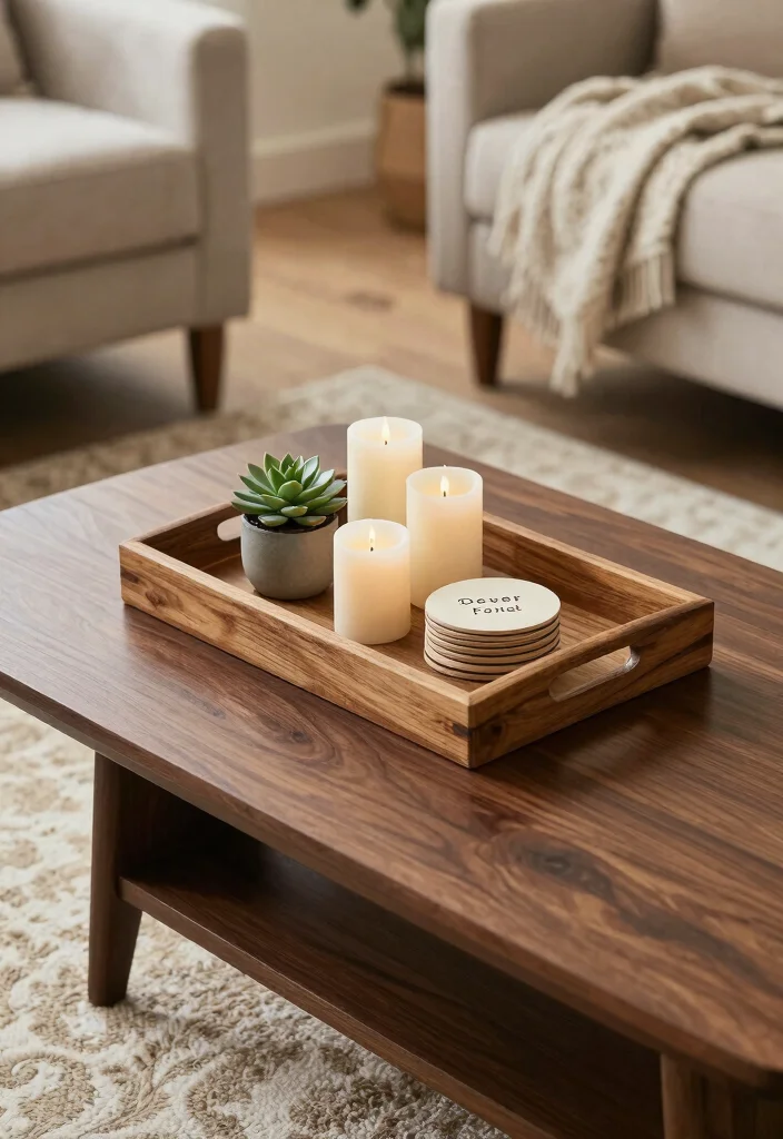 15 Farmhouse Coffee Table Decor Ideas That Look Effortlessly Chic - 3. Decorative Trays 1