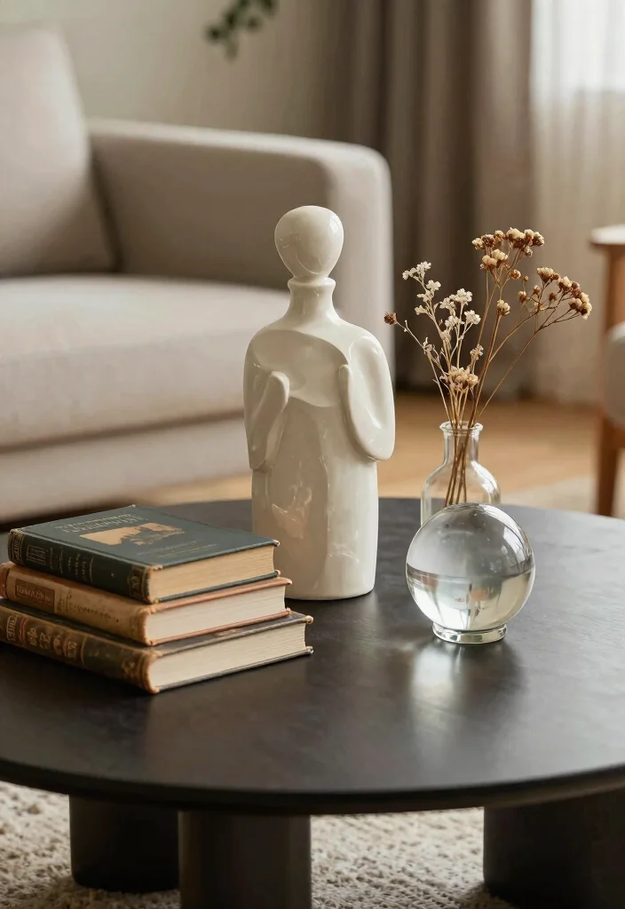 15 Farmhouse Coffee Table Decor Ideas That Look Effortlessly Chic - 5. Artful Objects 1