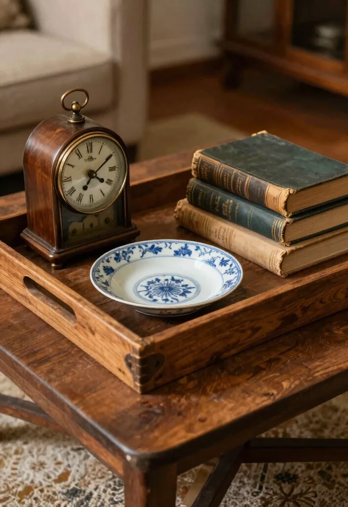 15 Farmhouse Coffee Table Decor Ideas That Look Effortlessly Chic - 8. Vintage Finds 1