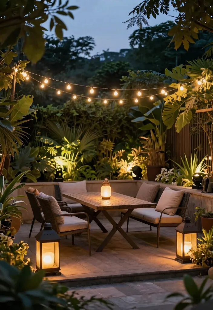 15 Patio Layout Ideas for Furniture Arrangement That Flows Beautifully - 10. Smart Lighting Solutions 1