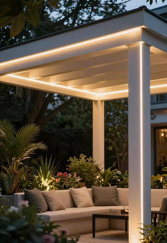 15 Pergola Lighting Ideas That Glow Beautifully at Night - 10. LED Strip Lights for Sleek Design 1