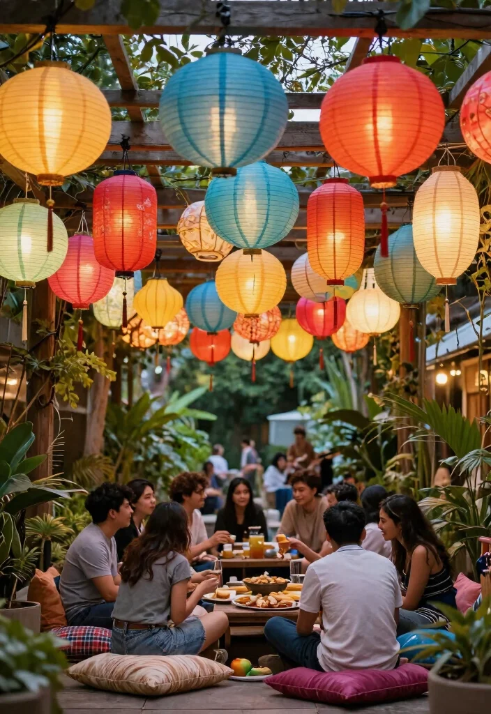 15 Pergola Lighting Ideas That Glow Beautifully at Night - 11. Paper Lanterns for a Festive Feel 1