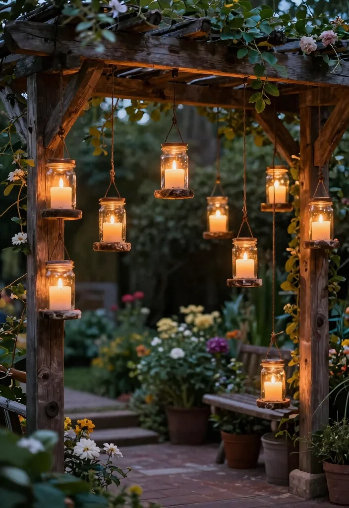 15 Pergola Lighting Ideas That Glow Beautifully at Night - 14. DIY Candle Holders for Personal Touch 1
