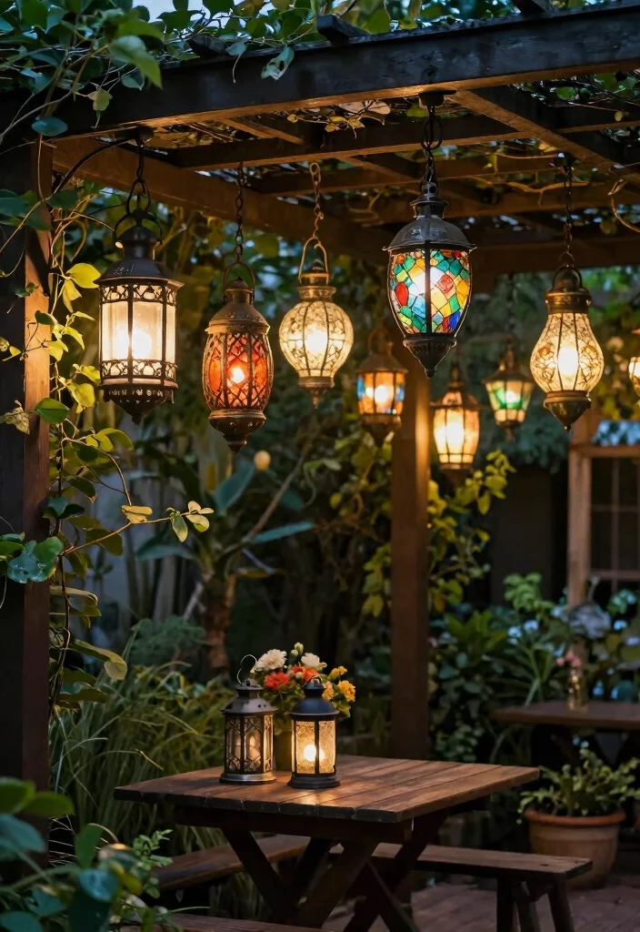 15 Pergola Lighting Ideas That Glow Beautifully at Night - 2. Lanterns for a Vintage Touch 1