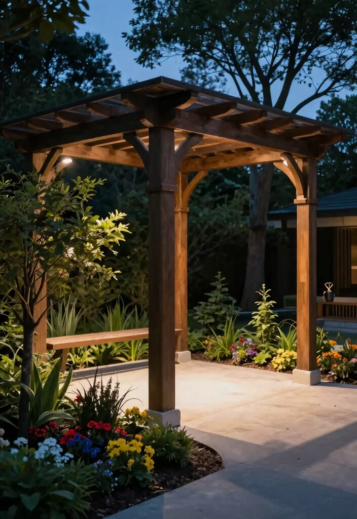 15 Pergola Lighting Ideas That Glow Beautifully at Night - 4. Spotlights for Dramatic Effect 1