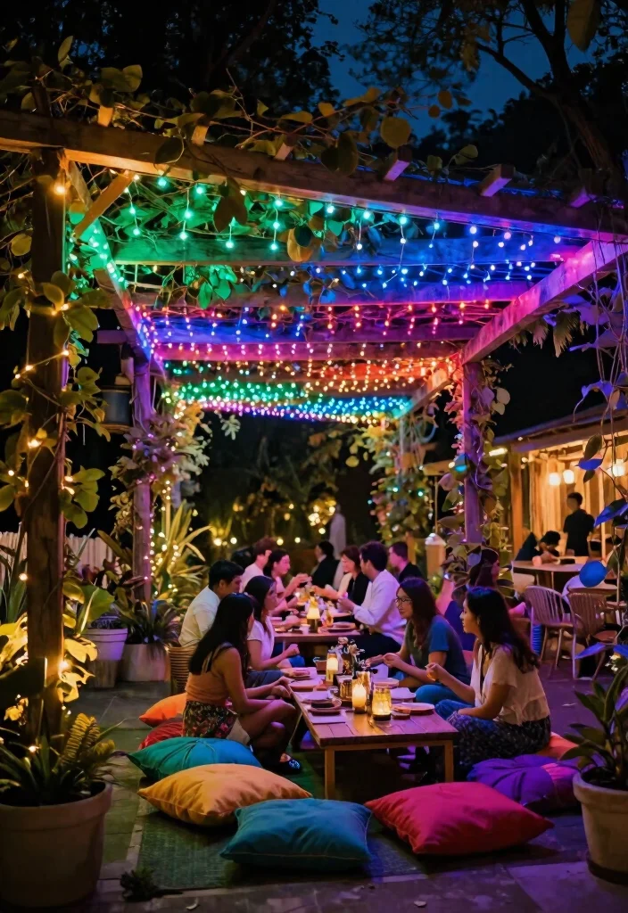 15 Pergola Lighting Ideas That Glow Beautifully at Night - 6. Color-Changing LED Lights for a Fun Twist 1