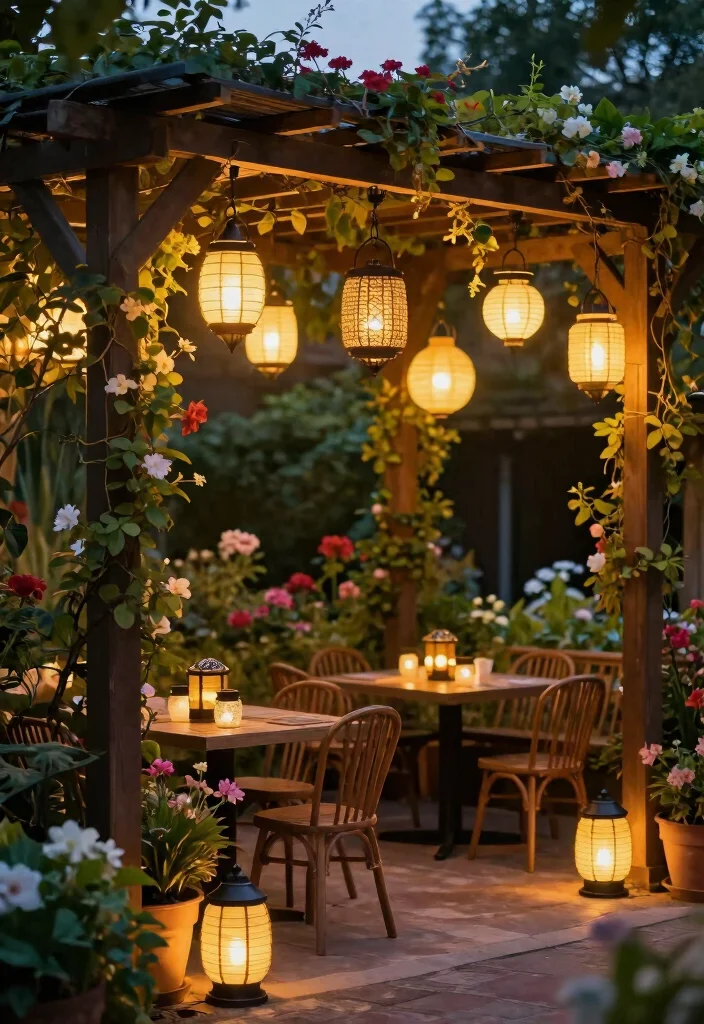15 Pergola Lighting Ideas That Glow Beautifully at Night - 7. Solar Lanterns for Eco-Friendly Charm 1