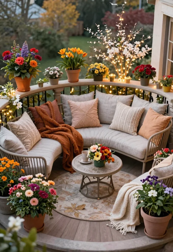 15 Round Balcony Ideas With Soft Modern Vibes - 14. Seasonal Decor Changes 1