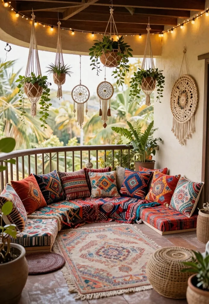 15 Round Balcony Ideas With Soft Modern Vibes - 4. Bohemian Chic Retreat 1