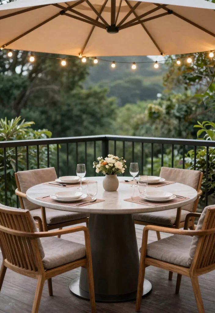 15 Round Balcony Ideas With Soft Modern Vibes - 5. Stylish Dining Area 1