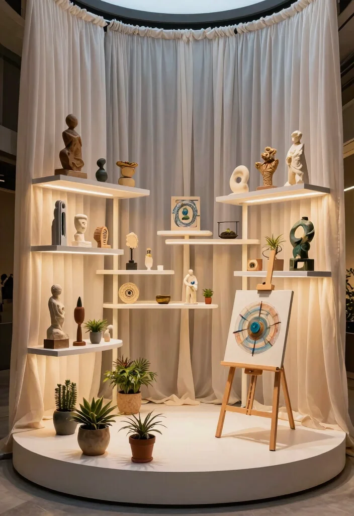 15 Round Balcony Ideas With Soft Modern Vibes - 6. Artistic Display Showcase 1