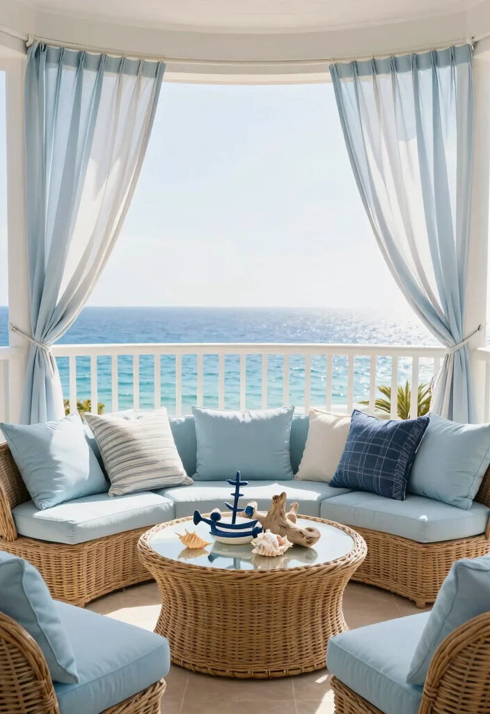 15 Round Balcony Ideas With Soft Modern Vibes - 9. Coastal Breeze Decor 1