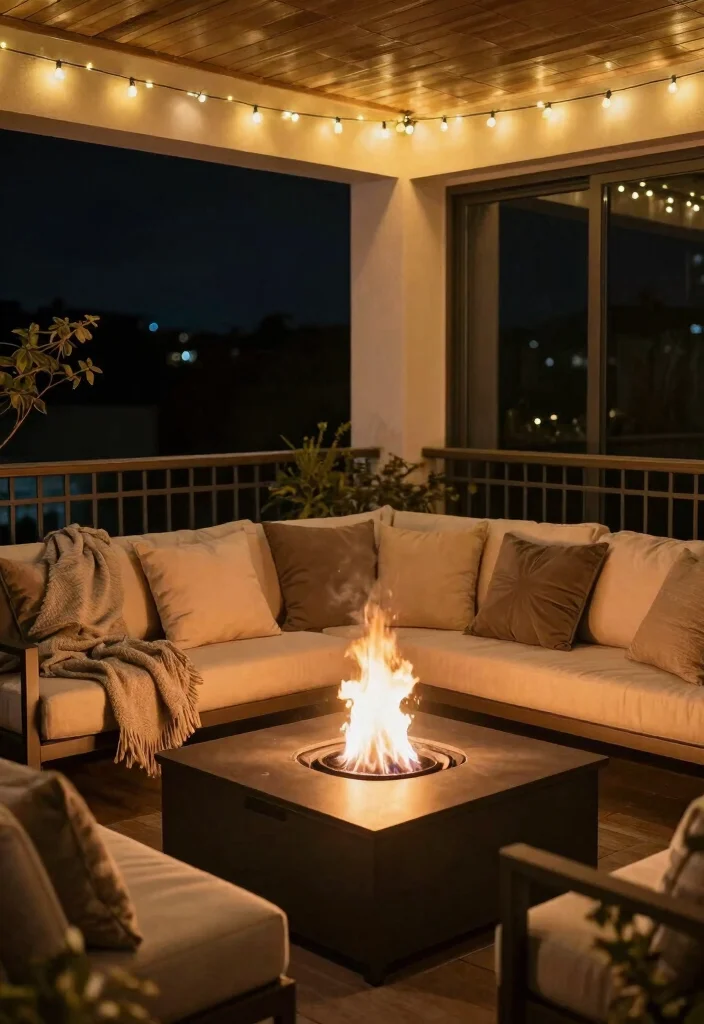 16 Home Balcony Ideas That Feel Bright & Stylish - 12. Cozy Fire Pit Area 1