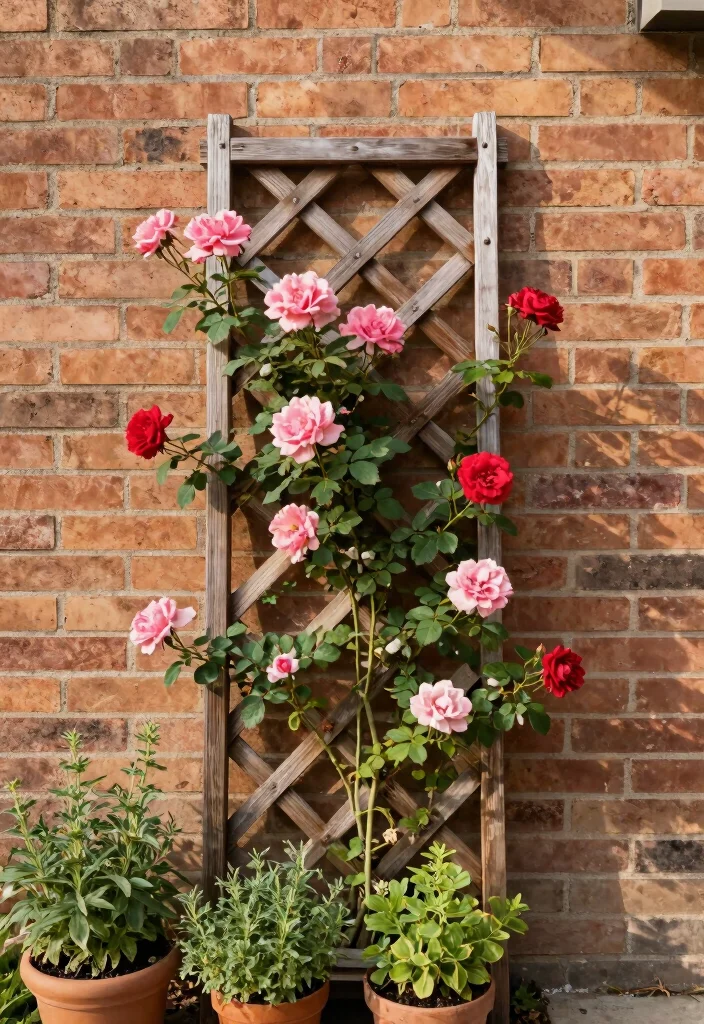 16 Small Trellis Ideas That Add Vertical Garden Style - 1. Rustic Wooden Lattice Trellis 1