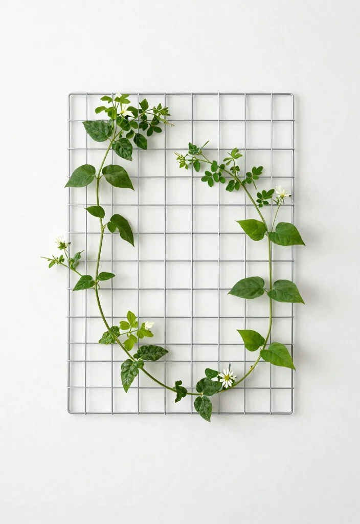 16 Small Trellis Ideas That Add Vertical Garden Style - 11. Minimalist Wire Trellis 1
