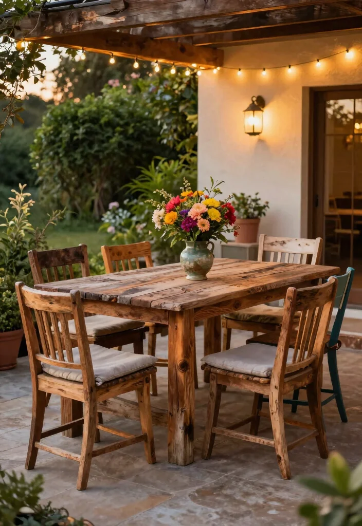 16 Vintage Patio Ideas That Feel Timeless & Charming - 1. Reclaimed Wood Furniture 1