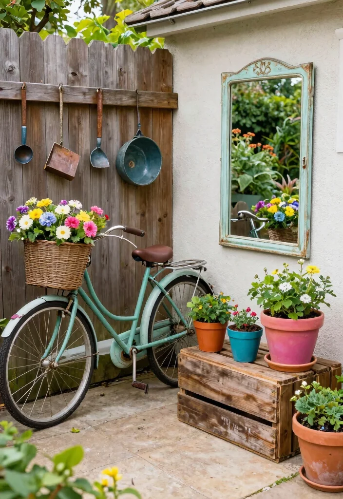 16 Vintage Patio Ideas That Feel Timeless & Charming - 10. Unique Garden Decor 1