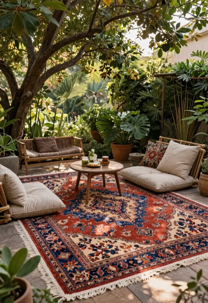 16 Vintage Patio Ideas That Feel Timeless & Charming - 12. Vintage Rugs 1