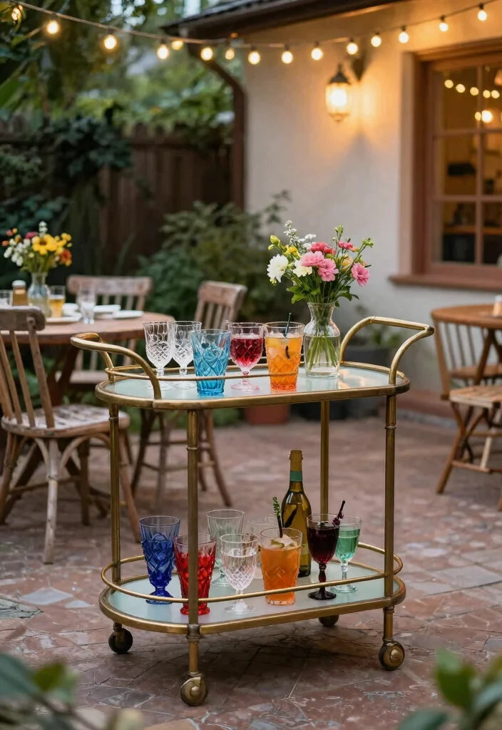 16 Vintage Patio Ideas That Feel Timeless & Charming - 13. Vintage Bar Cart 1