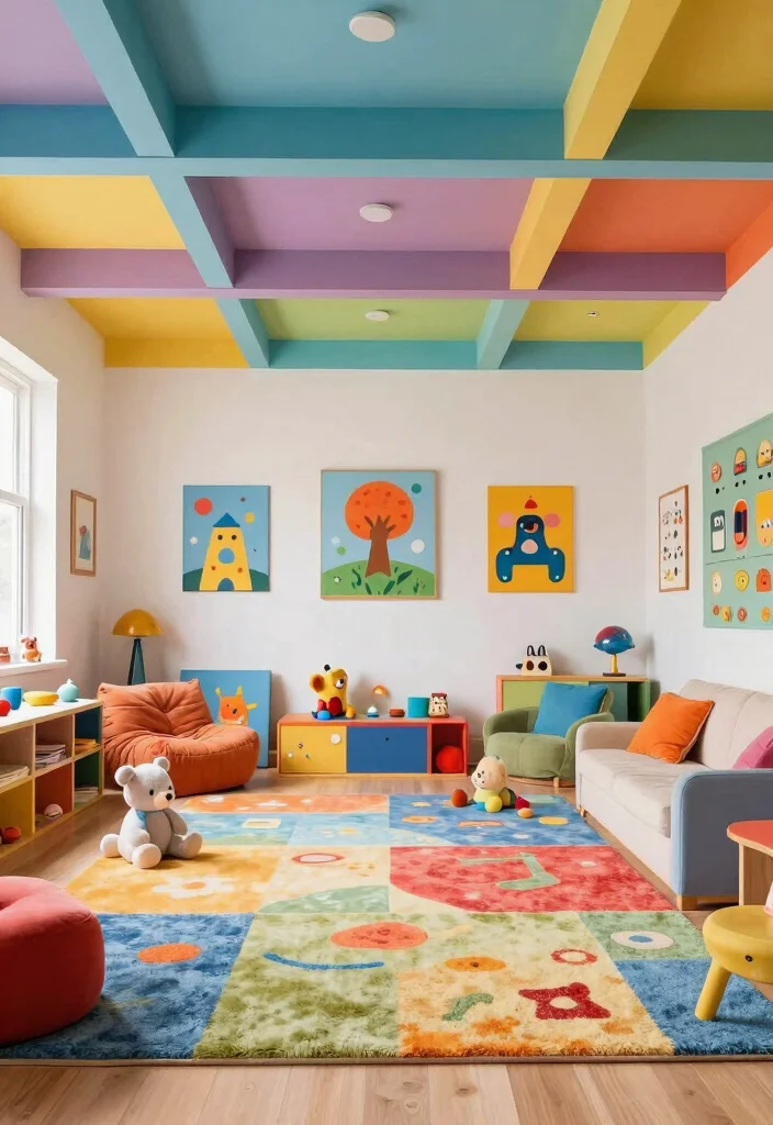 17 Coffered Ceiling Ideas Living Room Designs Are Loving - 12. Colorful Coffered Ceilings for Kids’ Spaces 1