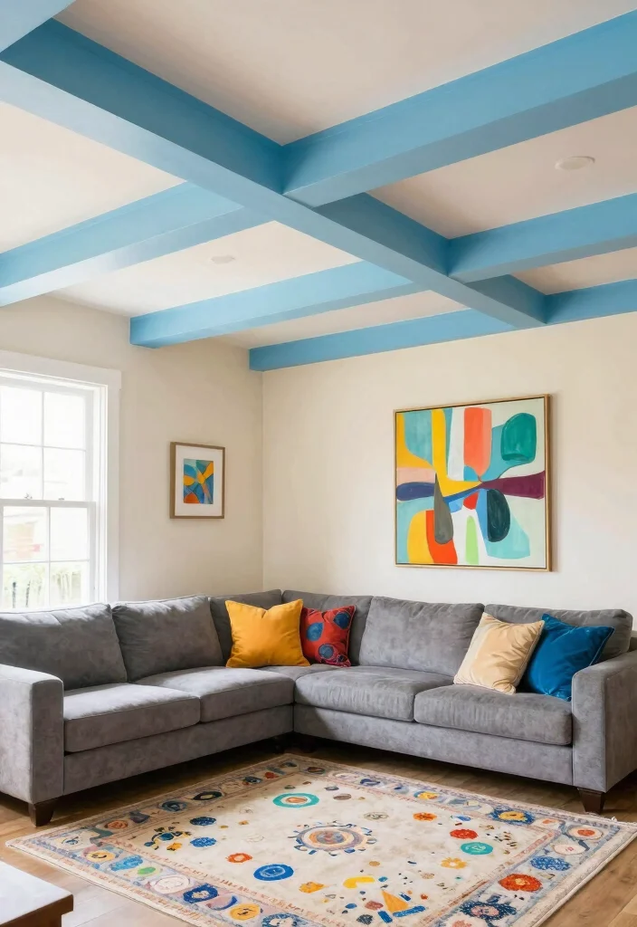 17 Coffered Ceiling Ideas Living Room Designs Are Loving - 7. Coffered Ceilings with Accent Colors 1