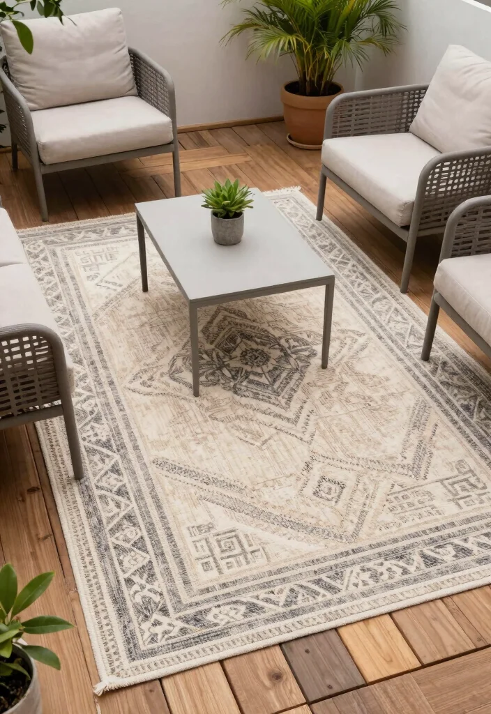 17 Cosy Terrace Ideas That Feel Warm & Inviting - 5. Cozy Outdoor Rugs 1