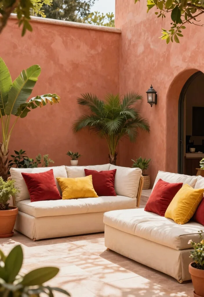 17 Cosy Terrace Ideas That Feel Warm & Inviting - 6. Incorporating Warm Colors 1