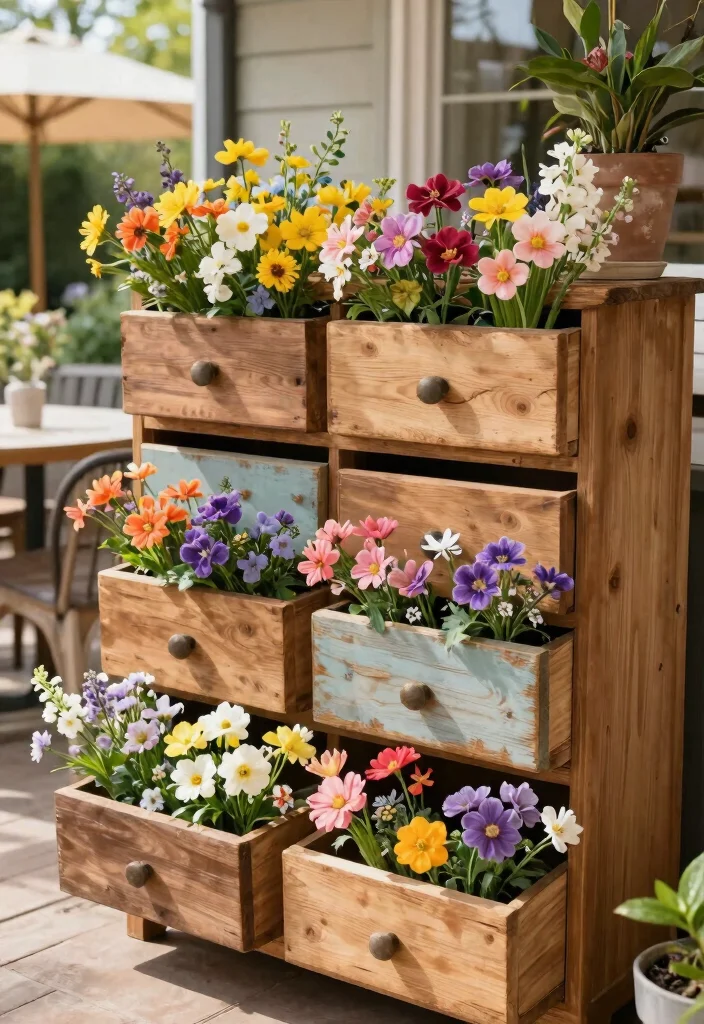 17 Easter Planter Ideas That Feel Fresh & Festive - 15. Spring Blooms in Upcycled Wooden Drawers 1