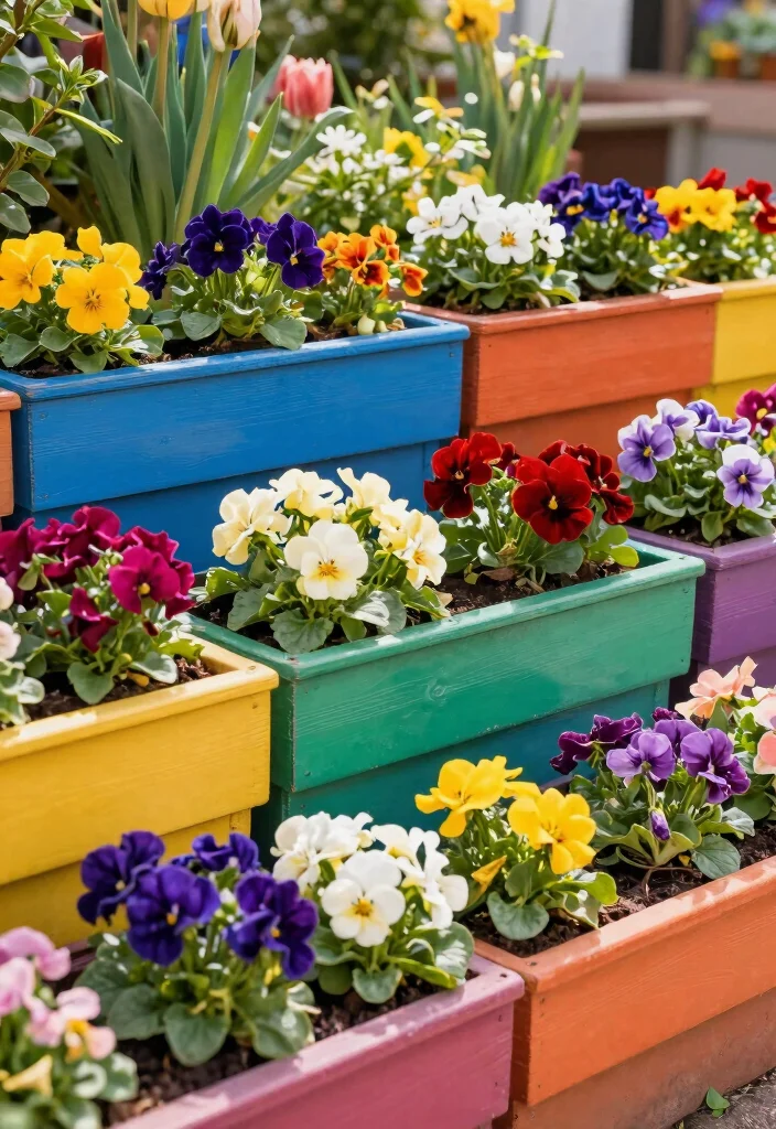 17 Easter Planter Ideas That Feel Fresh & Festive - 16. Rainbow Planter Boxes 1