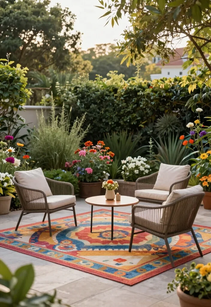 17 Landscape Ideas Backyard Makeovers That Wow Instantly - 9. Outdoor Rugs: Cozy Comfort 1