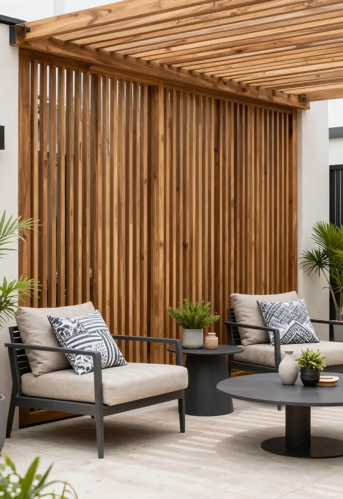 17 Privacy Panels Outdoor Patio Ideas for a Secluded Escape 14 17 Privacy Panels Outdoor Patio Ideas for a Secluded Escape - 4. Wooden Slatted Screens for Modern Appeal 1