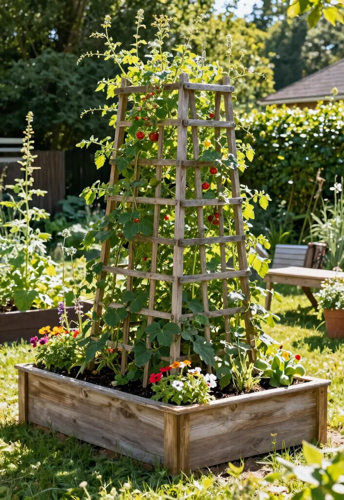 17 Raised Garden Beds Layout Design Landscaping Ideas for Maximum Impact - 11. Raised Beds with Trellises for Vertical Growth 1