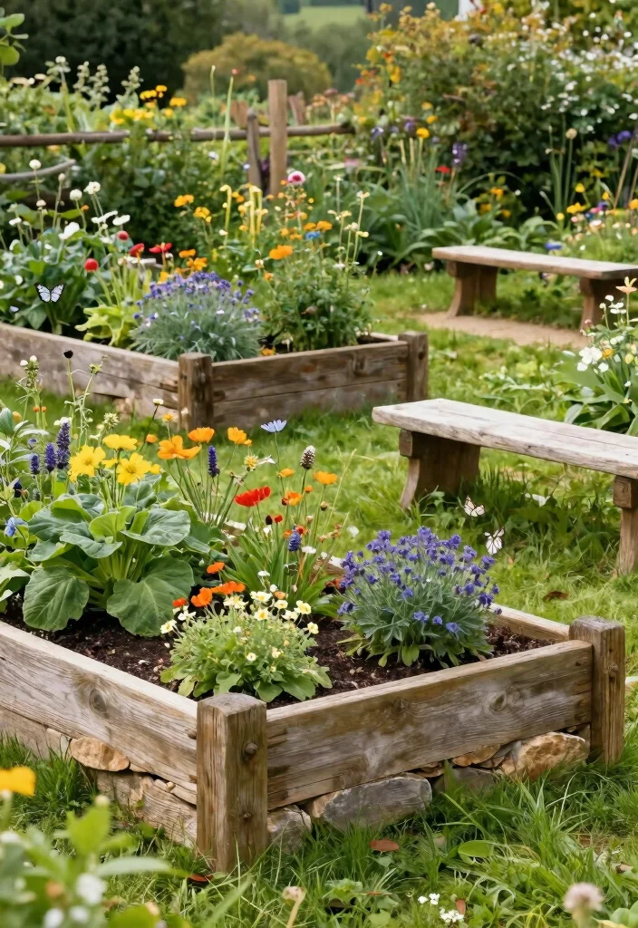 17 Raised Garden Beds Layout Design Landscaping Ideas for Maximum Impact - 4. Rustic Wooden Garden Beds with Natural Borders 1