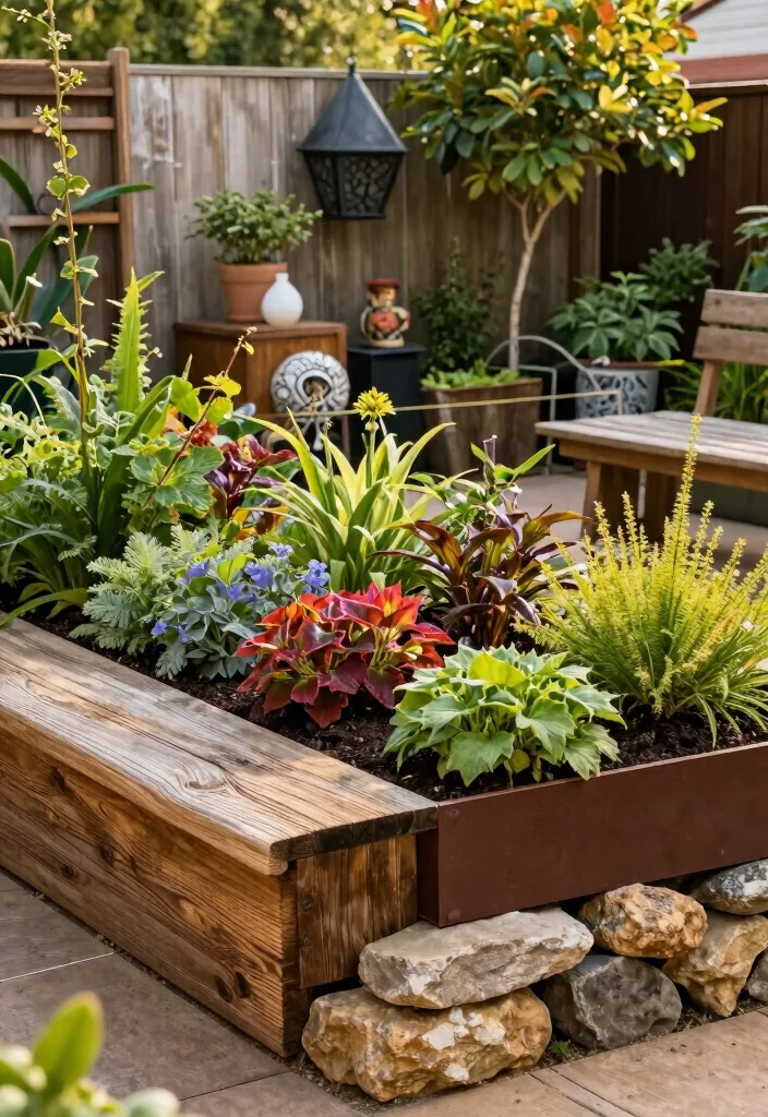 17 Raised Garden Beds Layout Design Landscaping Ideas for Maximum Impact - 9. Mixed Material Raised Beds for Textured Beauty 1