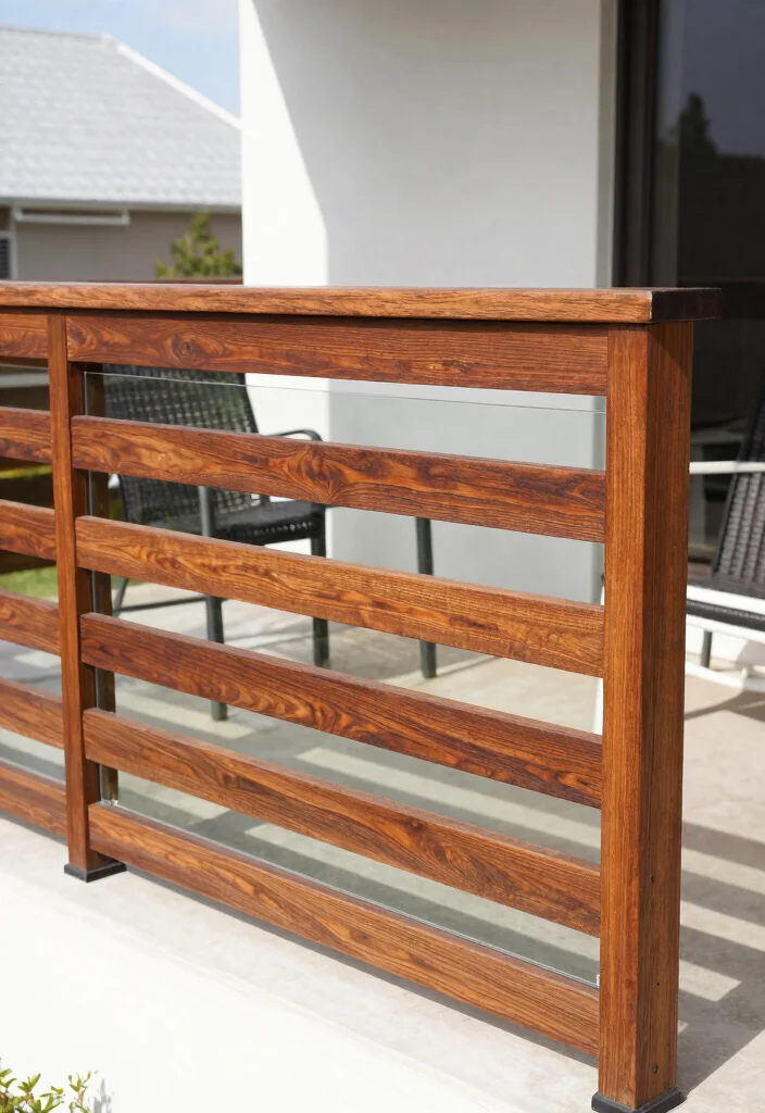 17 Wood Porch Railing Ideas That Add Classic Charm - 10. Horizontal Slat Railing with Glass Panels 1